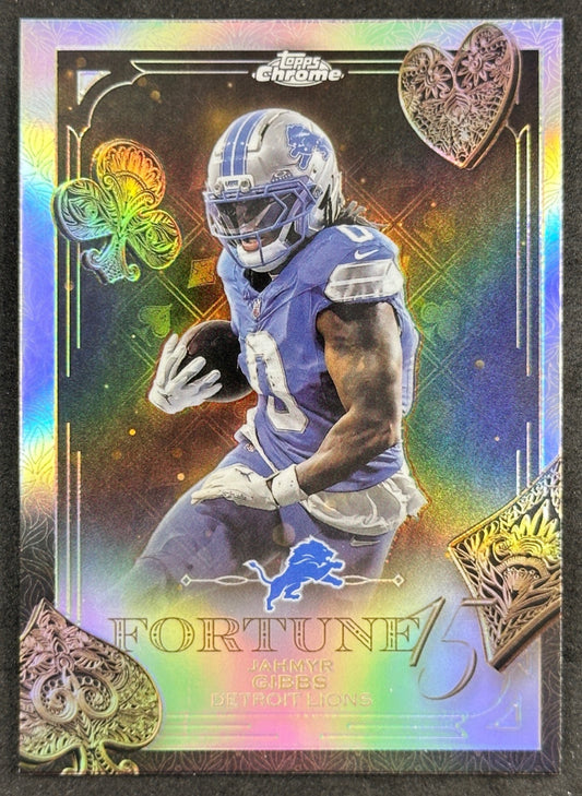 Jahmyr Gibbs 2025 Topps Chrome Fortune 15 Refractor Lions