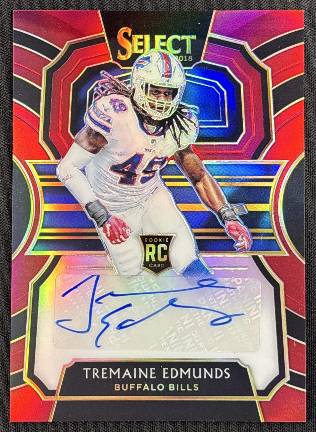 Tremaine Edmunds 2018 Panini Select Rookie Signatures Maroon Prizm /75 Bills