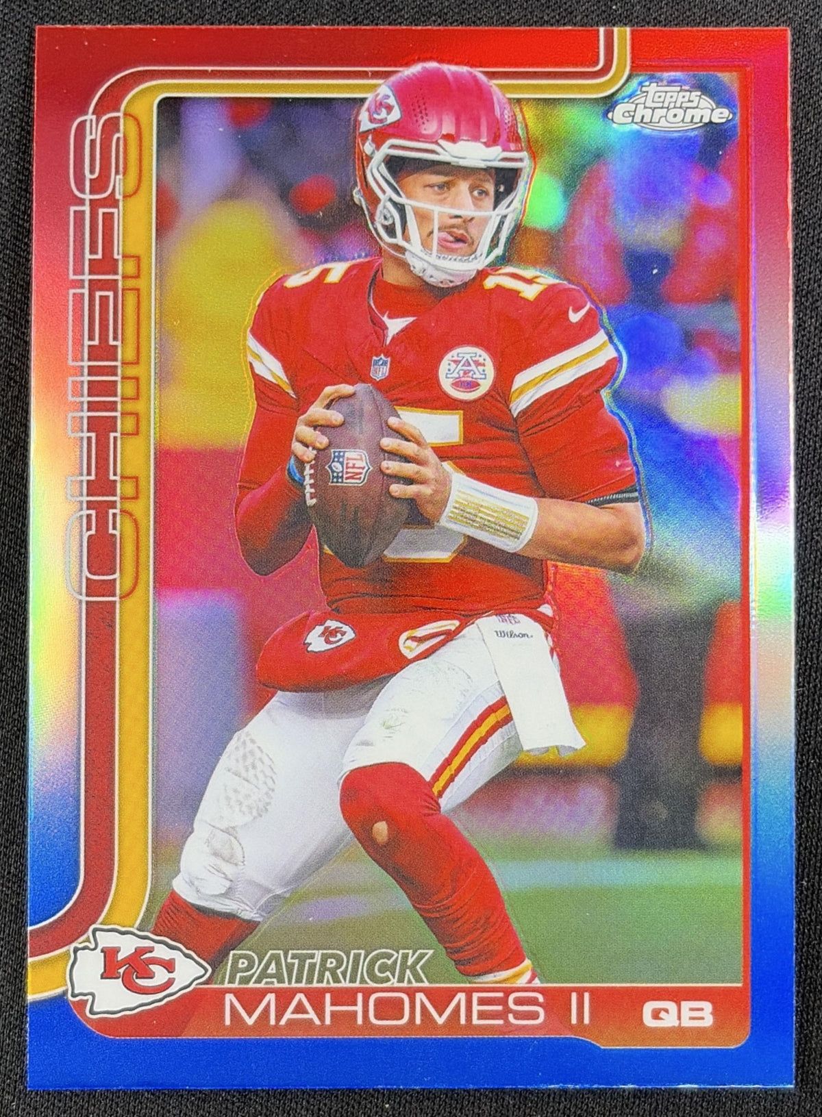 Patrick Mahomes II 2025 Topps Chrome Red/White/Blue Refractor Chiefs