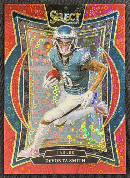 DeVonta Smith 2024 Panini Select Concourse Red Disco Prizm /49 Eagles