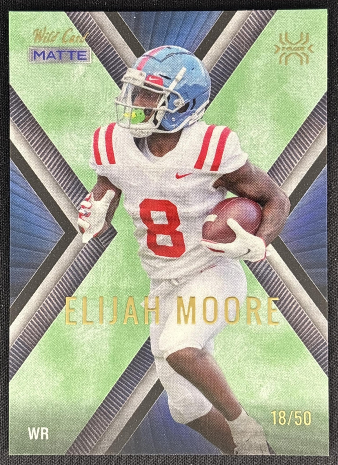 Elijah Moore 2021 Wild Card Matte X Plode Green/Silver Gold /50 in Rebels front