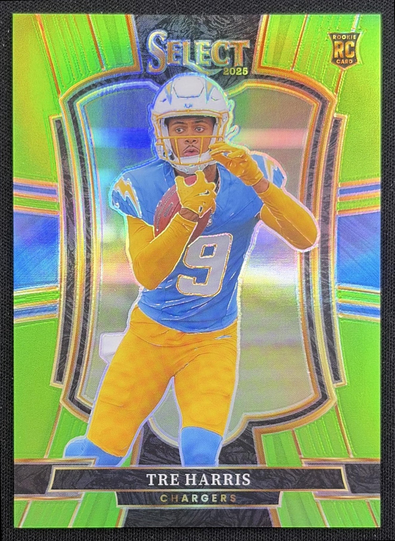 Tre Harris 2025 Panini Select Premier Level Neon Green Prizm /49 Chargers Los Angeles Chargers