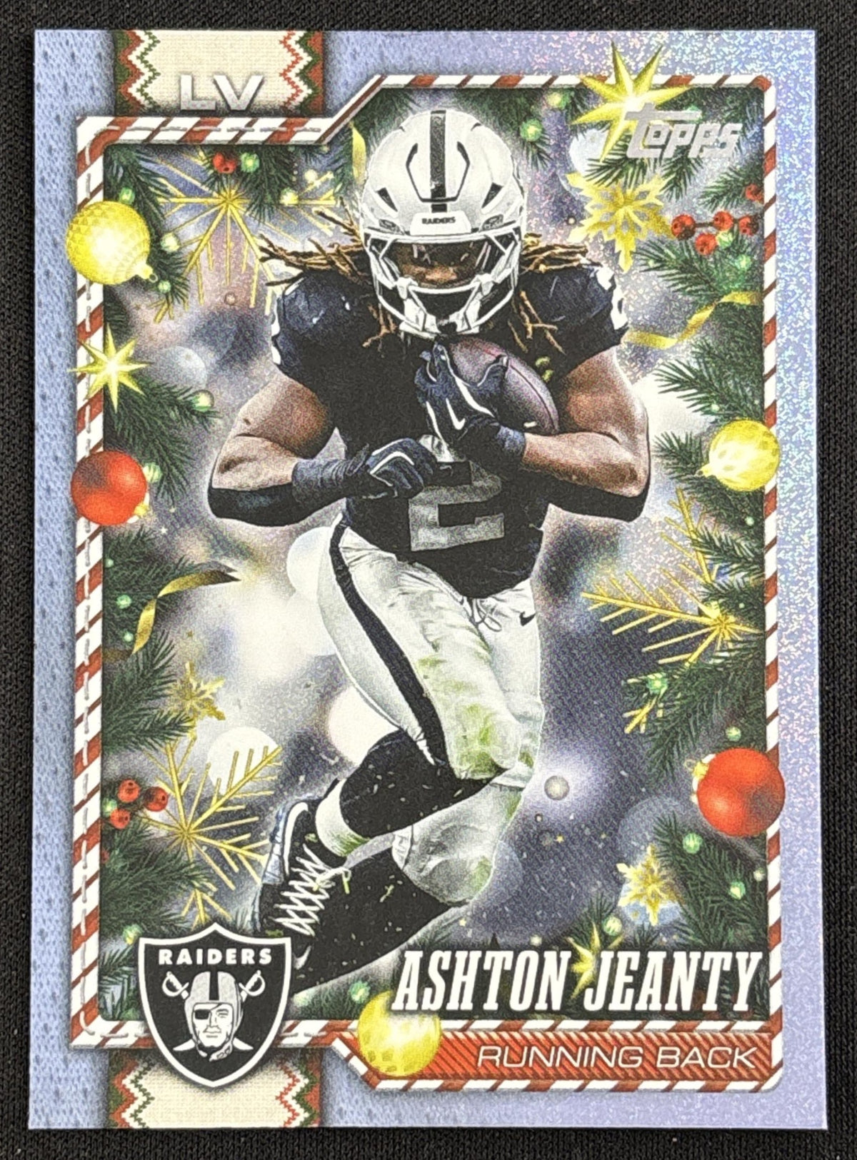 Ashton Jeanty 2026 Topps Holiday Light Blue and White Glitter Raiders | Las Vegas Raiders