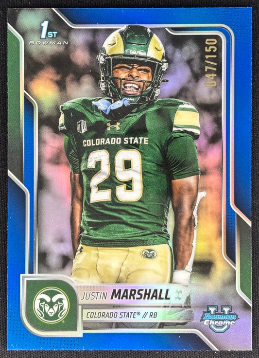 Justin Marshall 2025 Chrome University Prospects Blue Refractor /150 Rams