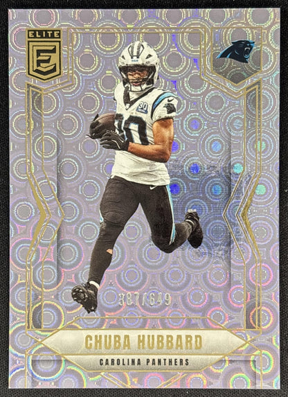 Chuba Hubbard 2025 Panini Donruss Elite Lavender Pyramids /649 Panthers front