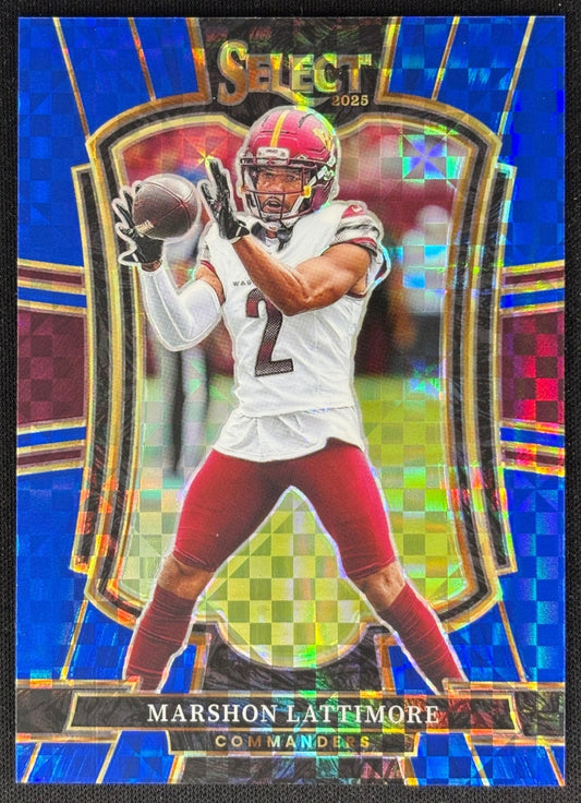 Marshon Lattimore 2025 Select Premier Level Blue Prizm /175 Commanders Sports Trading Cards