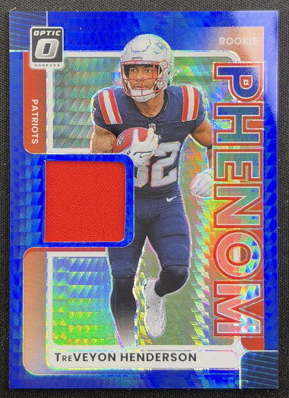TreVeyon Henderson 2025 Panini Donruss Optic Rookie Phenoms Blue Hyper Prizm Patriots front