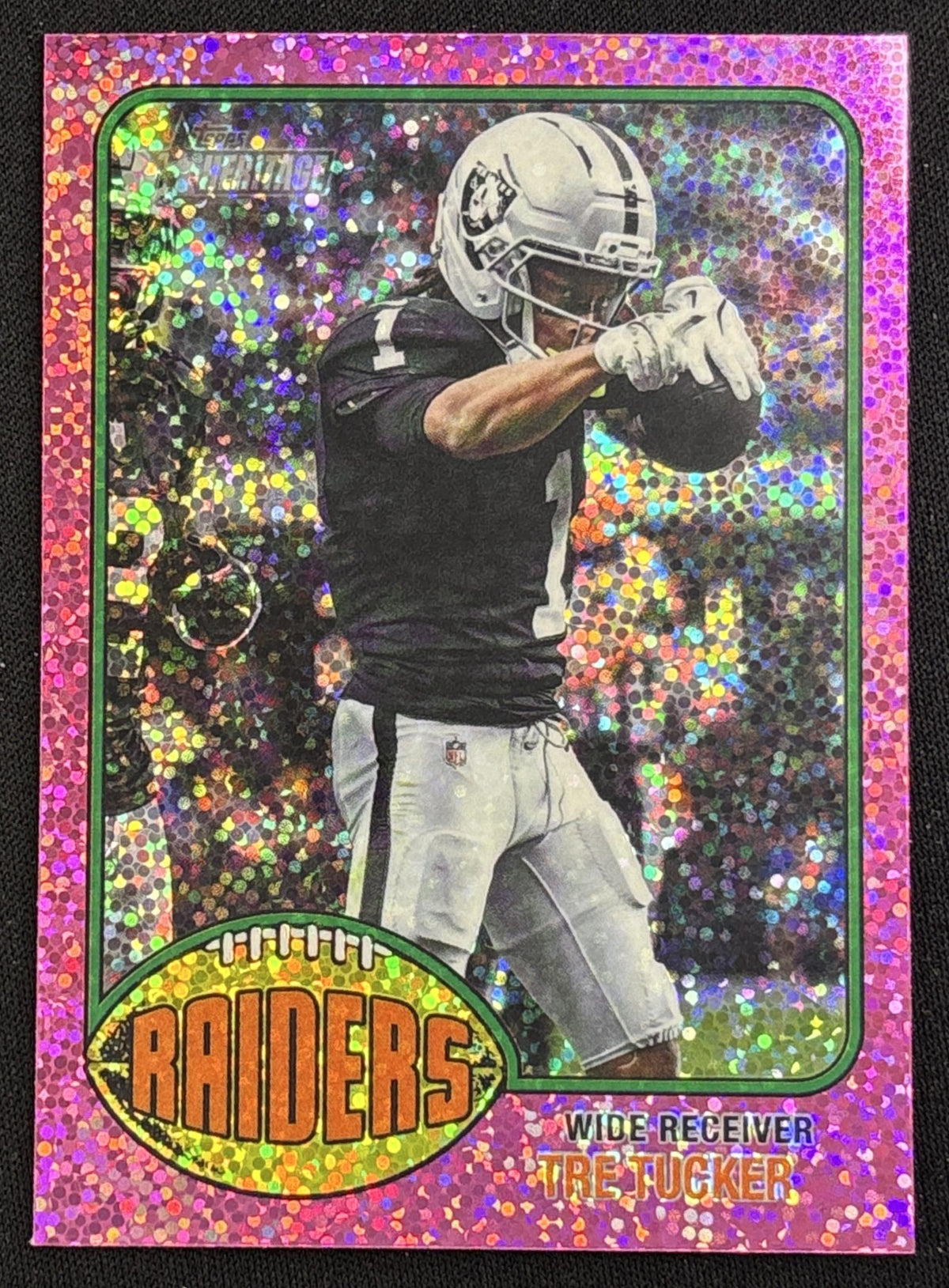 Tre Tucker 2026 Topps Heritage Chrome Pink Sparkle Raiders Sports Trading Card