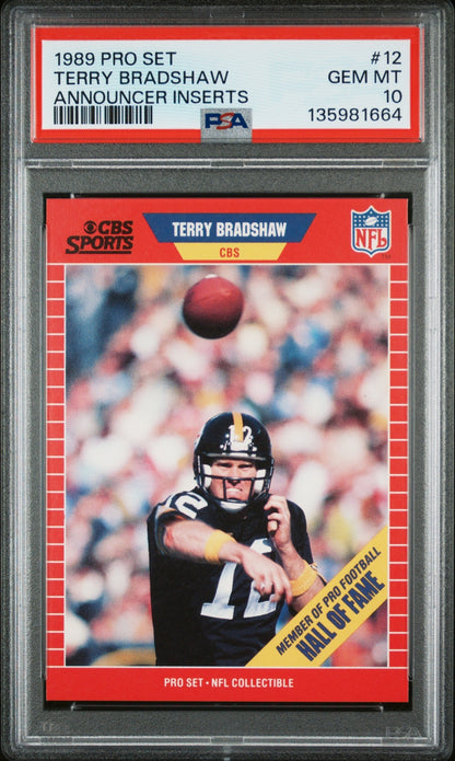 Terry Bradshaw 1989 Pro Set Announcer Collectibles PSA 10 Steelers front