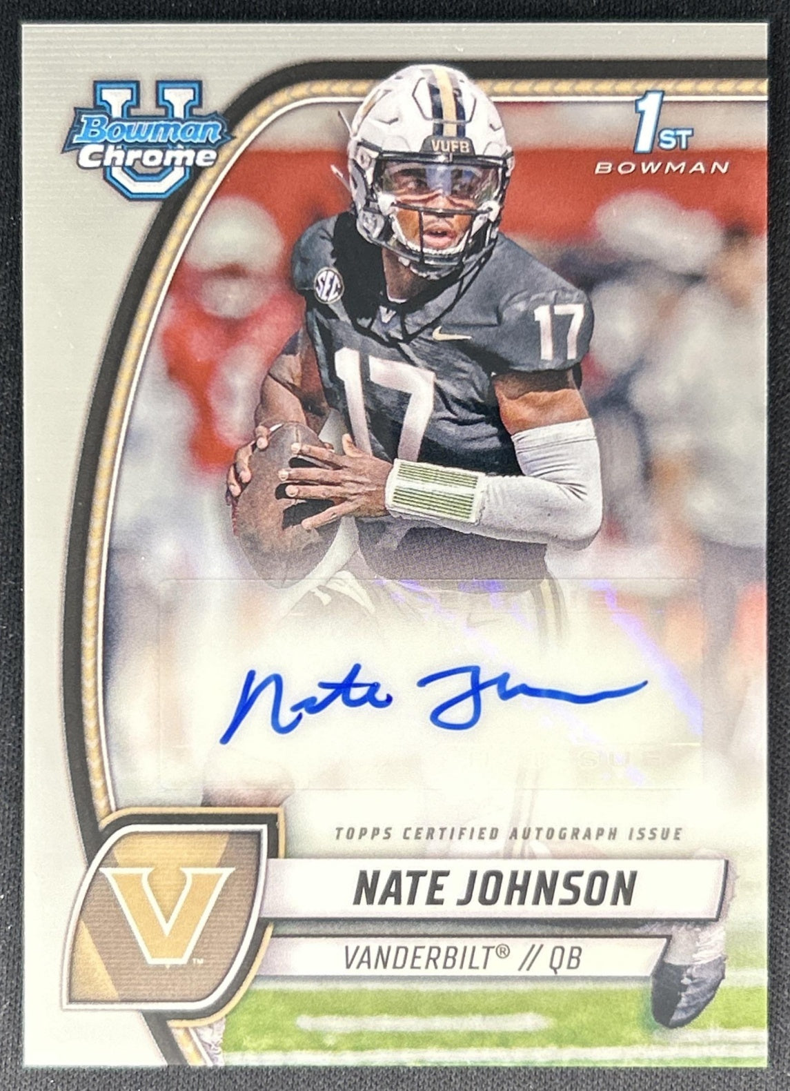 Nate Johnson 2024 Bowman Chrome University Prospect Auto Commodores front