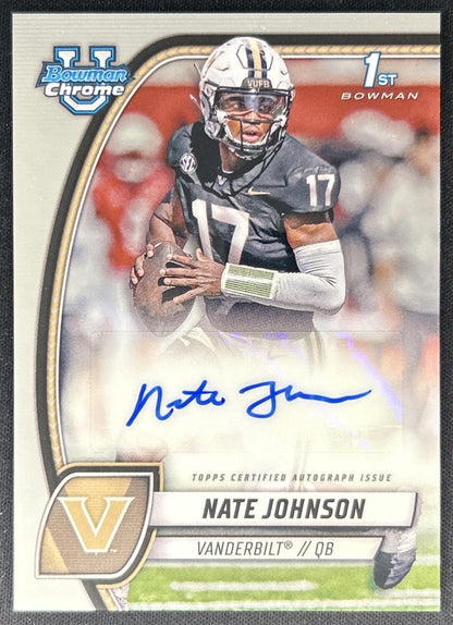 Nate Johnson 2024 Bowman Chrome University Prospect Auto Commodores front
