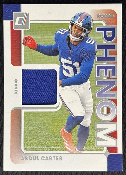 Abdul Carter 2025 Panini Donruss Rookie Phenom Jerseys Giants Sports Trading Cards