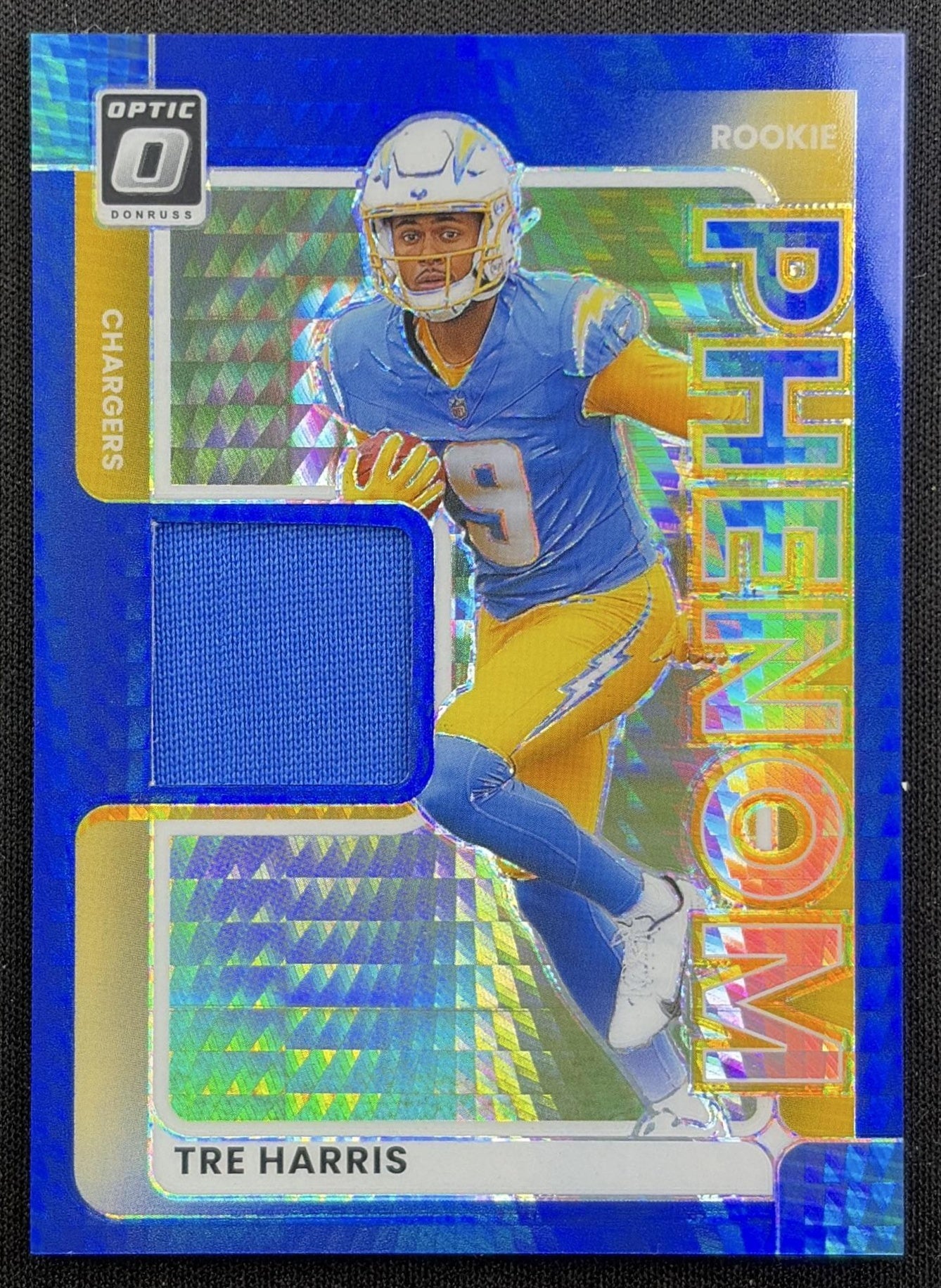 Tre Harris 2025 Panini Donruss Optic Rookie Phenoms Blue Hyper Prizm Chargers