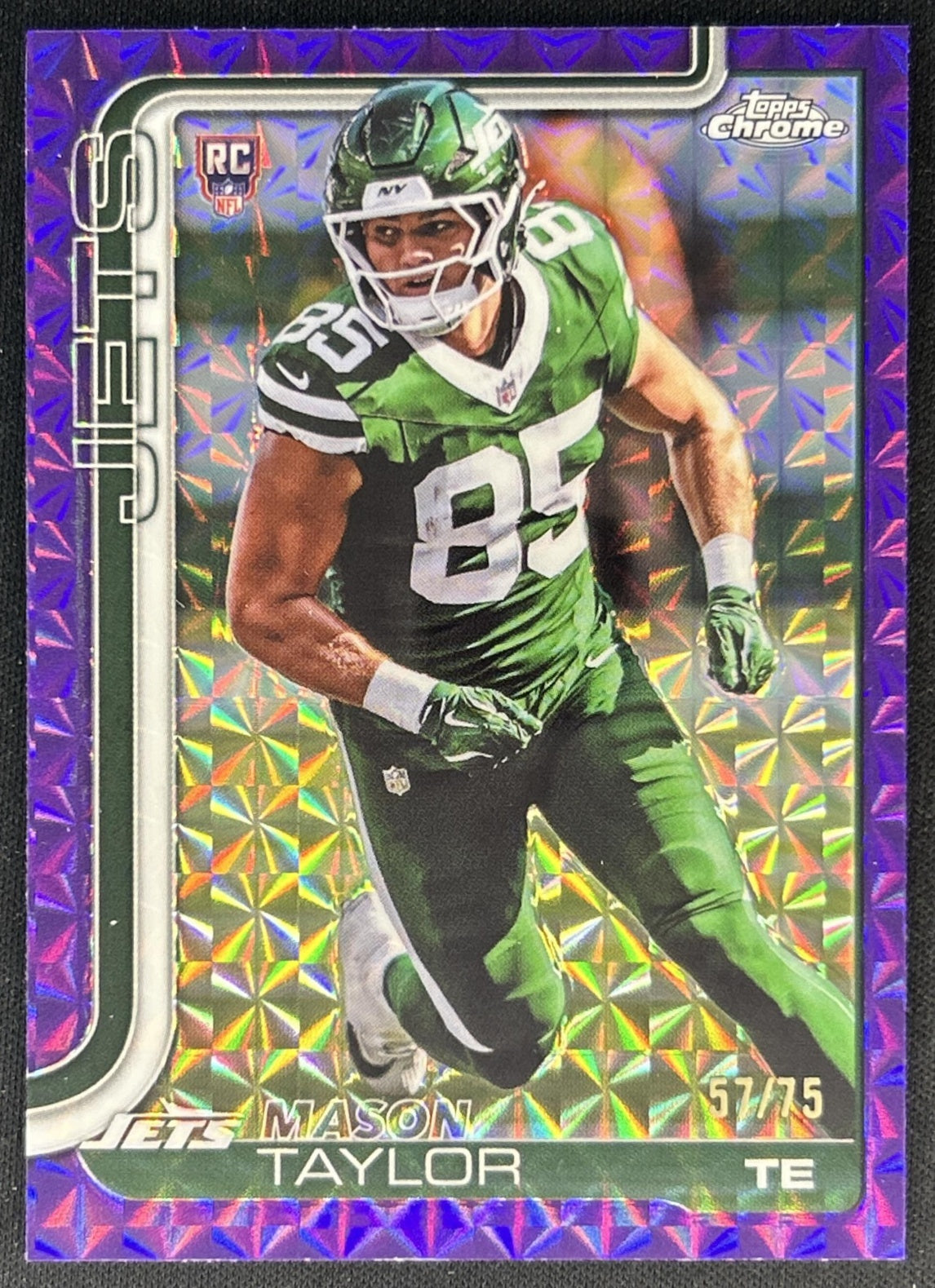 Mason Taylor 2025 Topps Chrome Rookie Purple Geometric Refractor /75 Jets front
