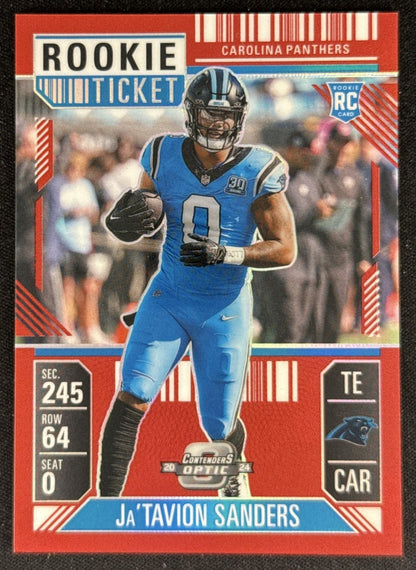 Ja'Tavion Sanders 2024 Contenders Optic Rookie Ticket Red Prizm /199 Panthers Sports Trading Card
