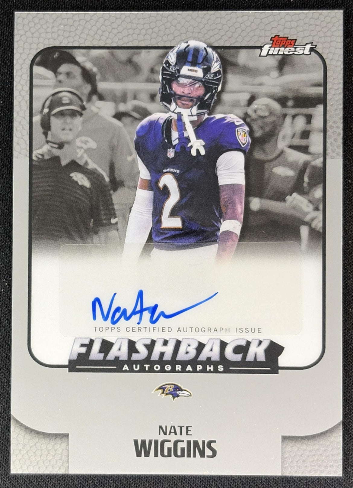 Nate Wiggins 2025 Topps Finest Flashback Auto Ravens front