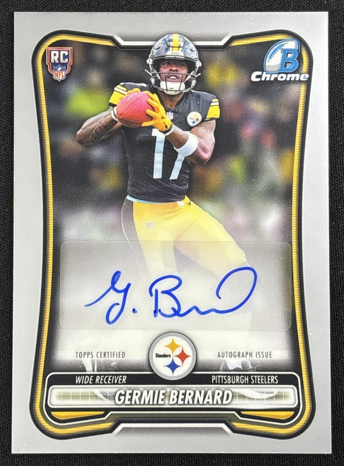Germie Bernard 2026 Bowman Chrome Rookie Auto Steelers Sports Trading Card