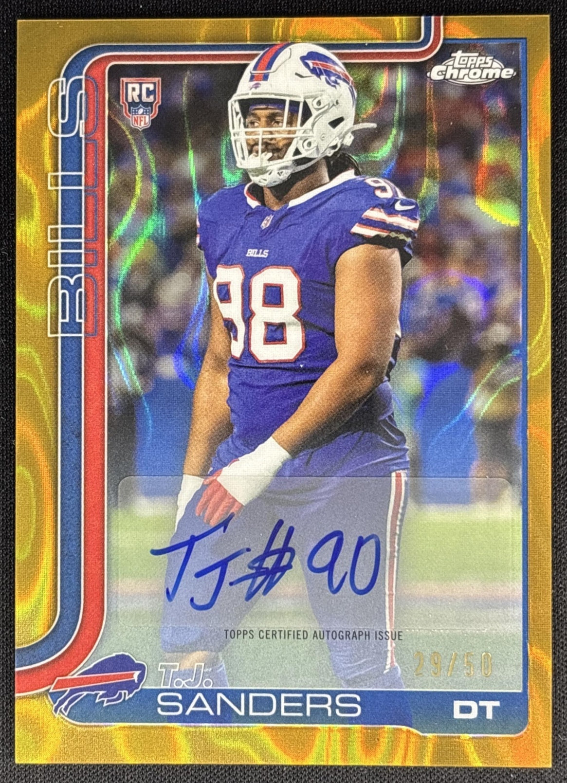 T.J. Sanders 2025 Topps Chrome Retail Rookie Auto Gold Lava Refractor /50 Bills