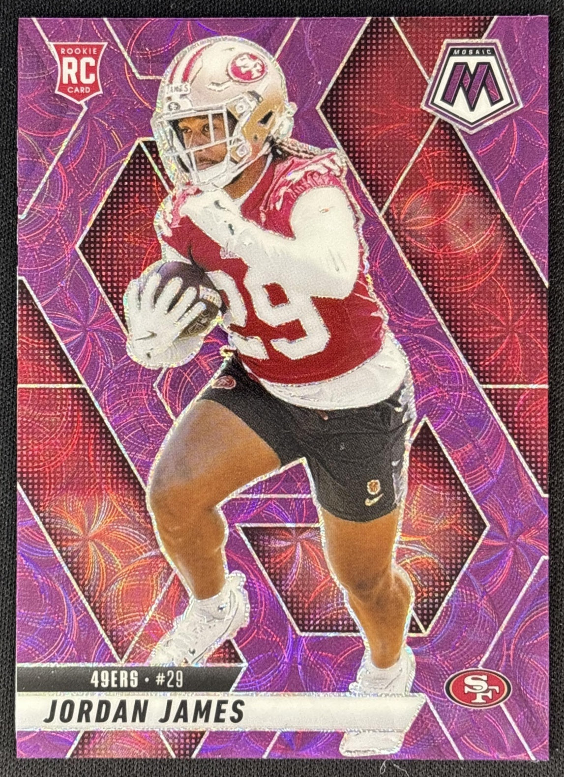 Jordan James 2025 Panini Mosaic Rookies Purple Scope Prizm 49ers front