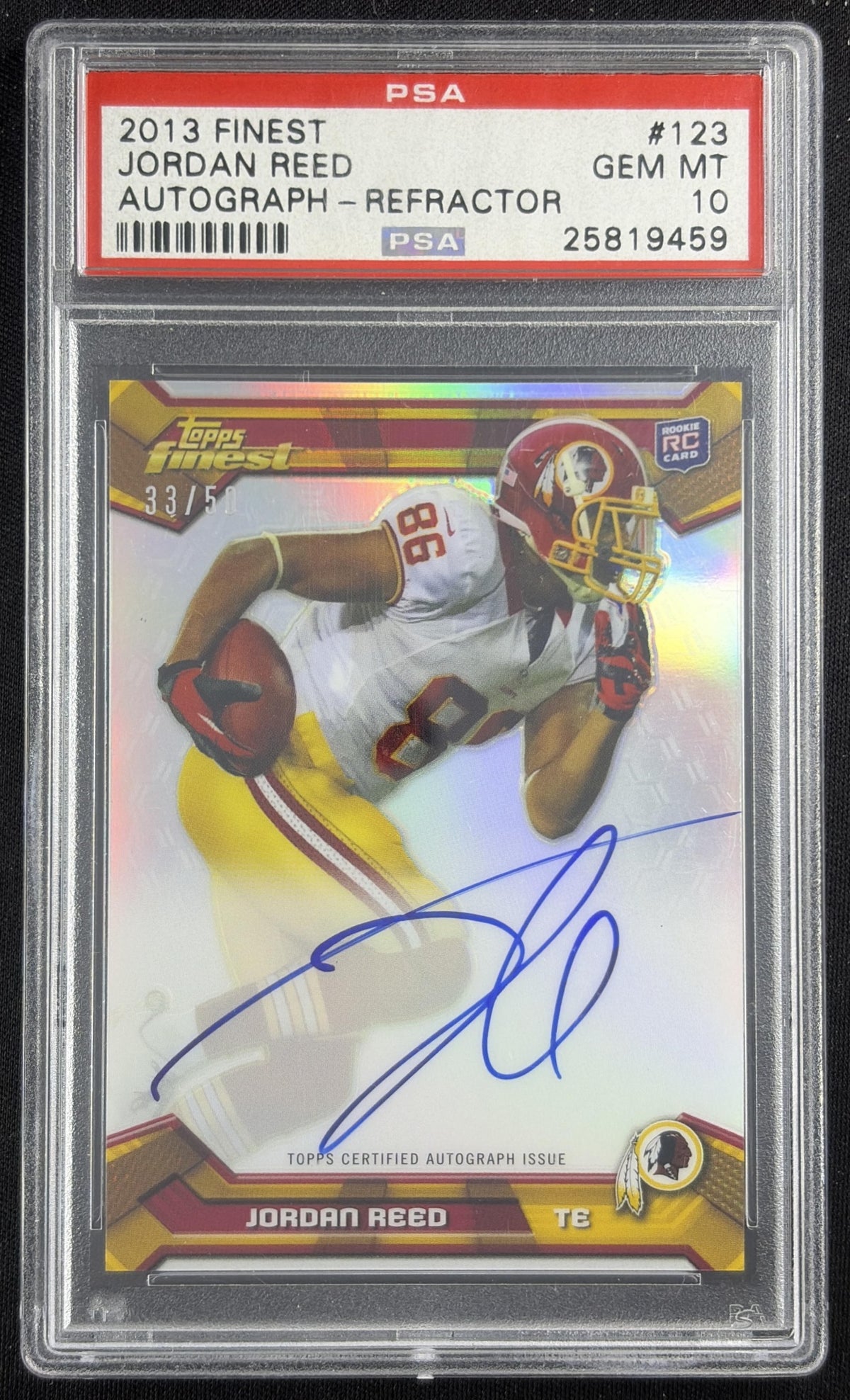 Jordan Reed 2013 Topps Finest Rookie Auto Refractor /50 PSA 10 Redskins Sports Trading Card