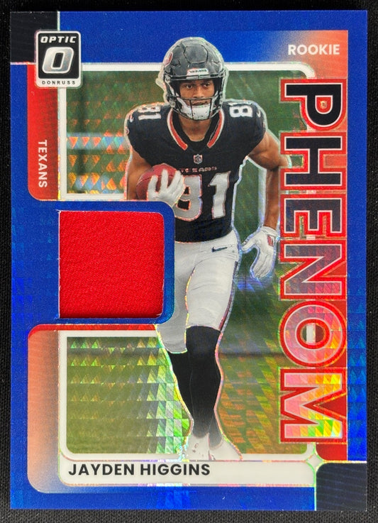 Jayden Higgins 2025 Donruss Optic Rookie Phenoms Blue Hyper Prizm Texans