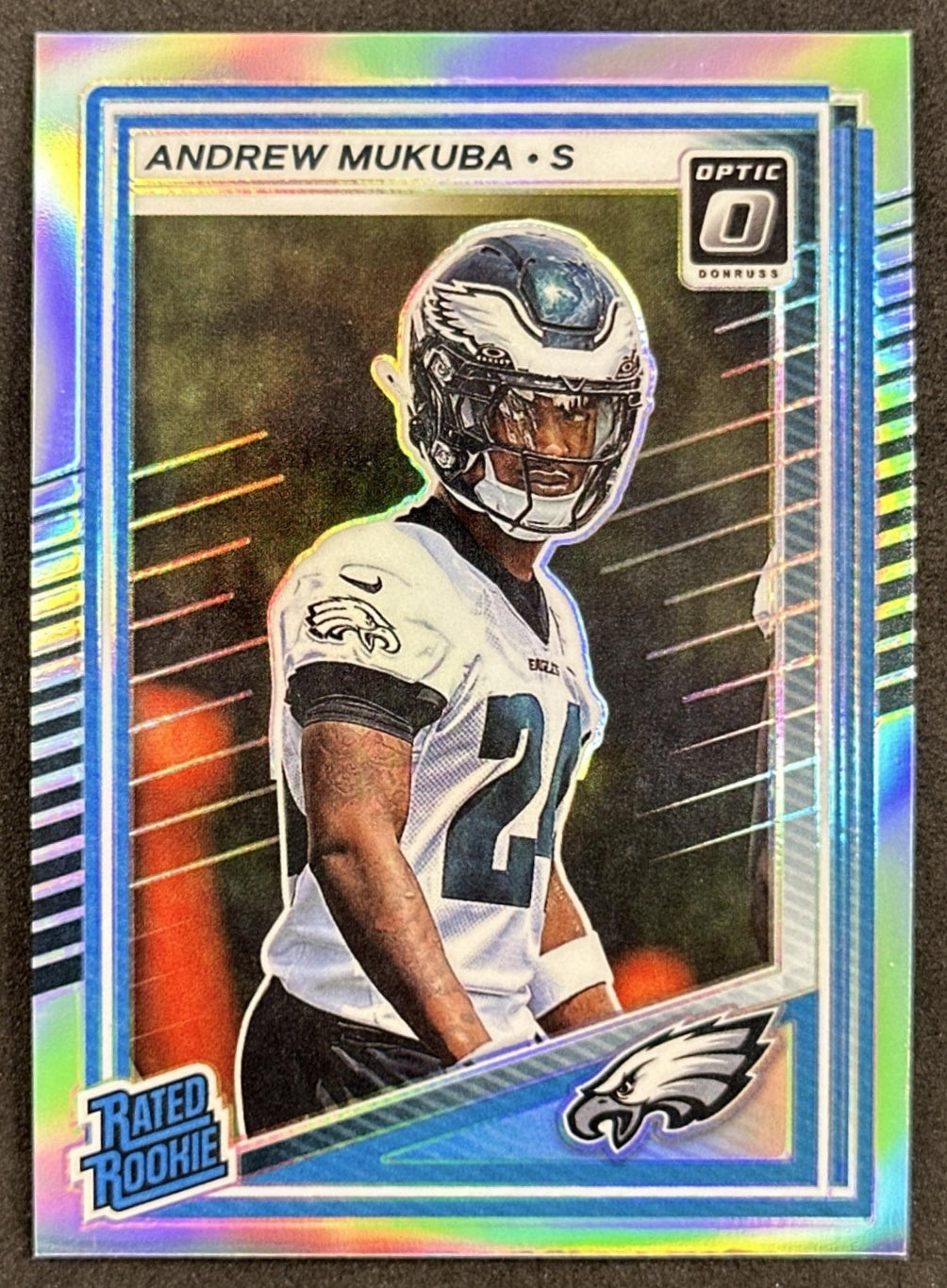 Andrew Mukuba 2025 Panini Donruss Optic Rated Rookie Holo Prizm Eagles front