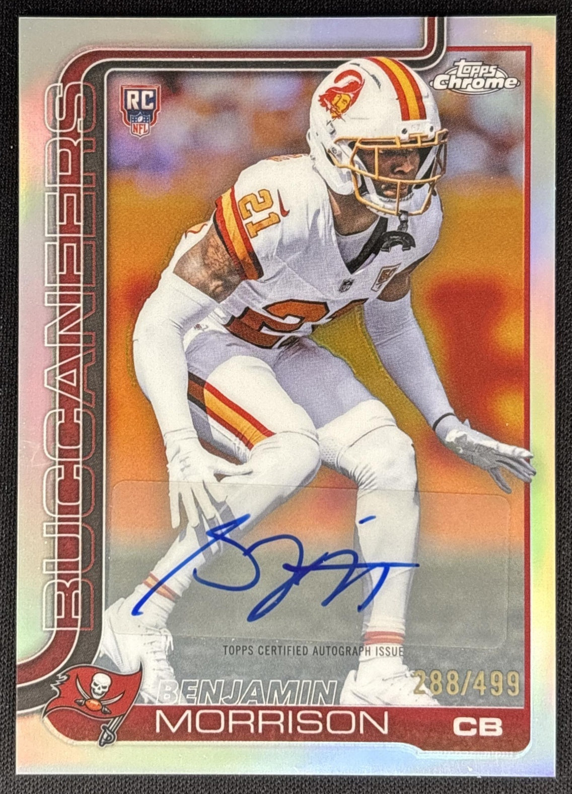 Benjamin Morrison 2025 Topps Chrome Rookie Auto Refractor /499 Buccaneers Default Title Sports Trading Cards