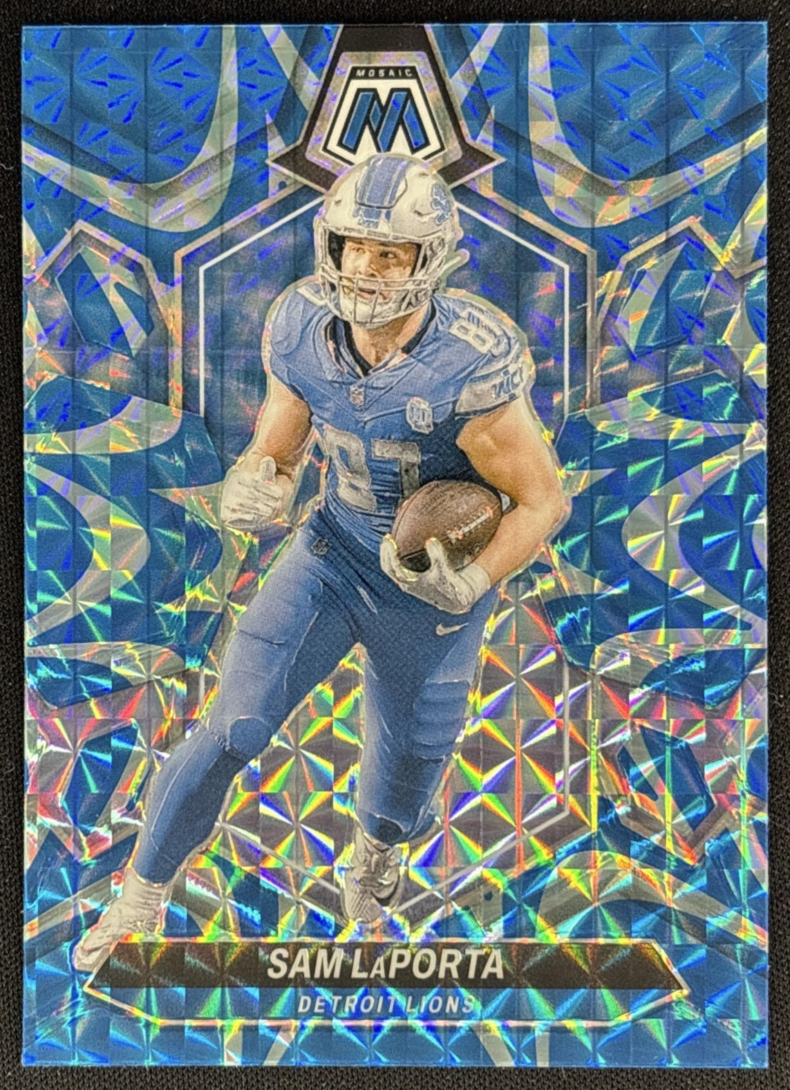 Sam LaPorta 2024 Panini Mosaic Reactive Blue Prizm Lions