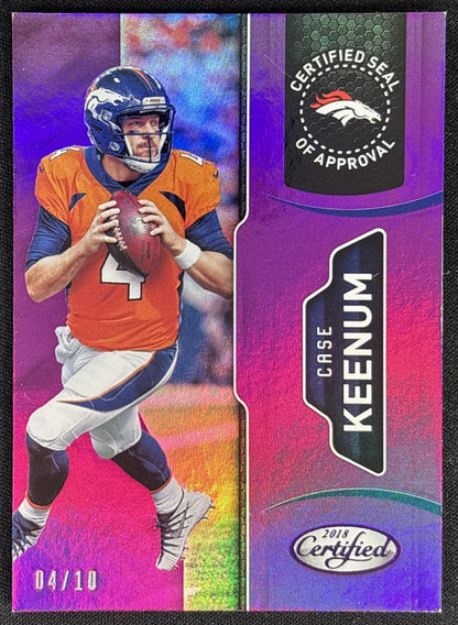 Case Keenum 2018 Panini Certified Seal of Approval Mirror Purple /10 Broncos Sports Trading Card