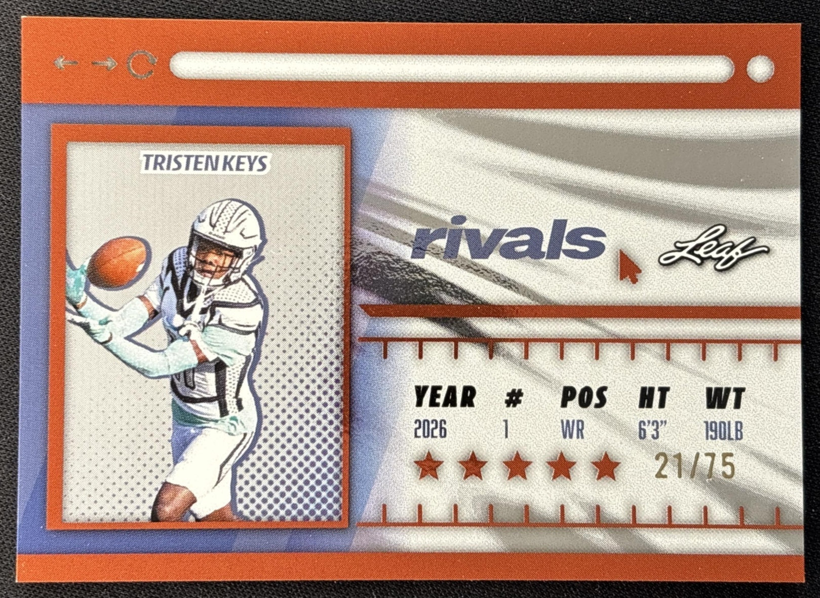 Tristen Keys 2026 Leaf Paydirt Rivals Orange /75 Sports Trading Cards