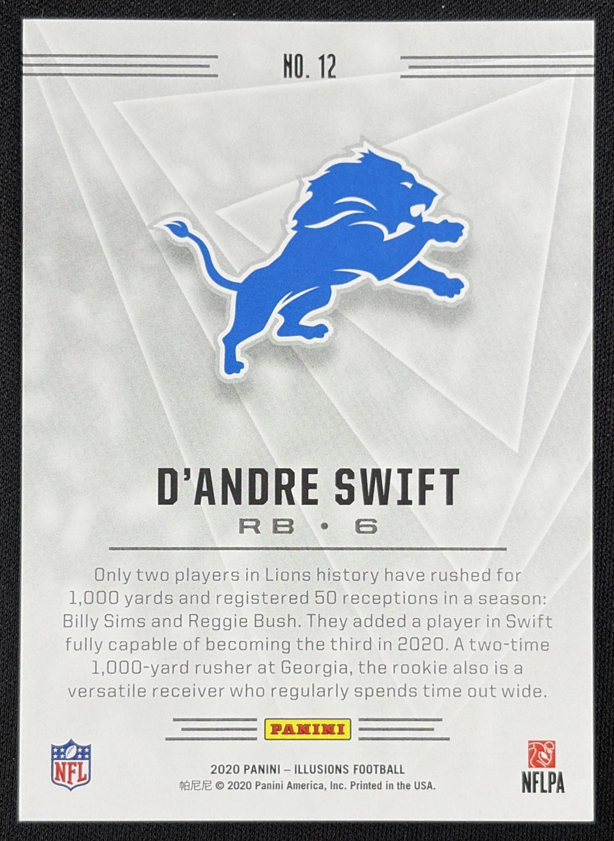 D Andre Swift 2020 Panini Illusions Trophy Collection Yellow /149 Lions