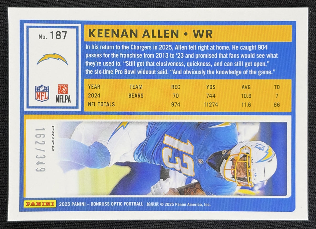 Keenan Allen 2025 Panini Donruss Optic Aqua Prizm /349 Chargers