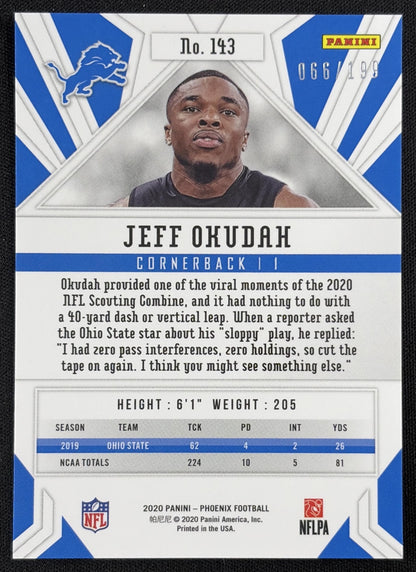 Jeff Okudah 2020 Panini Phoenix Pink /199 Lions