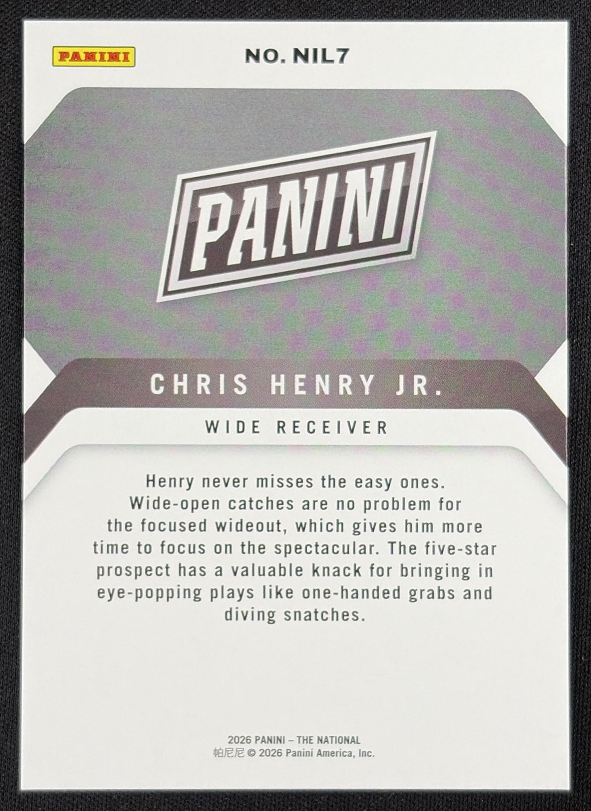 Chris Henry Jr. 2026 Panini NSCC Silver Pack Foil