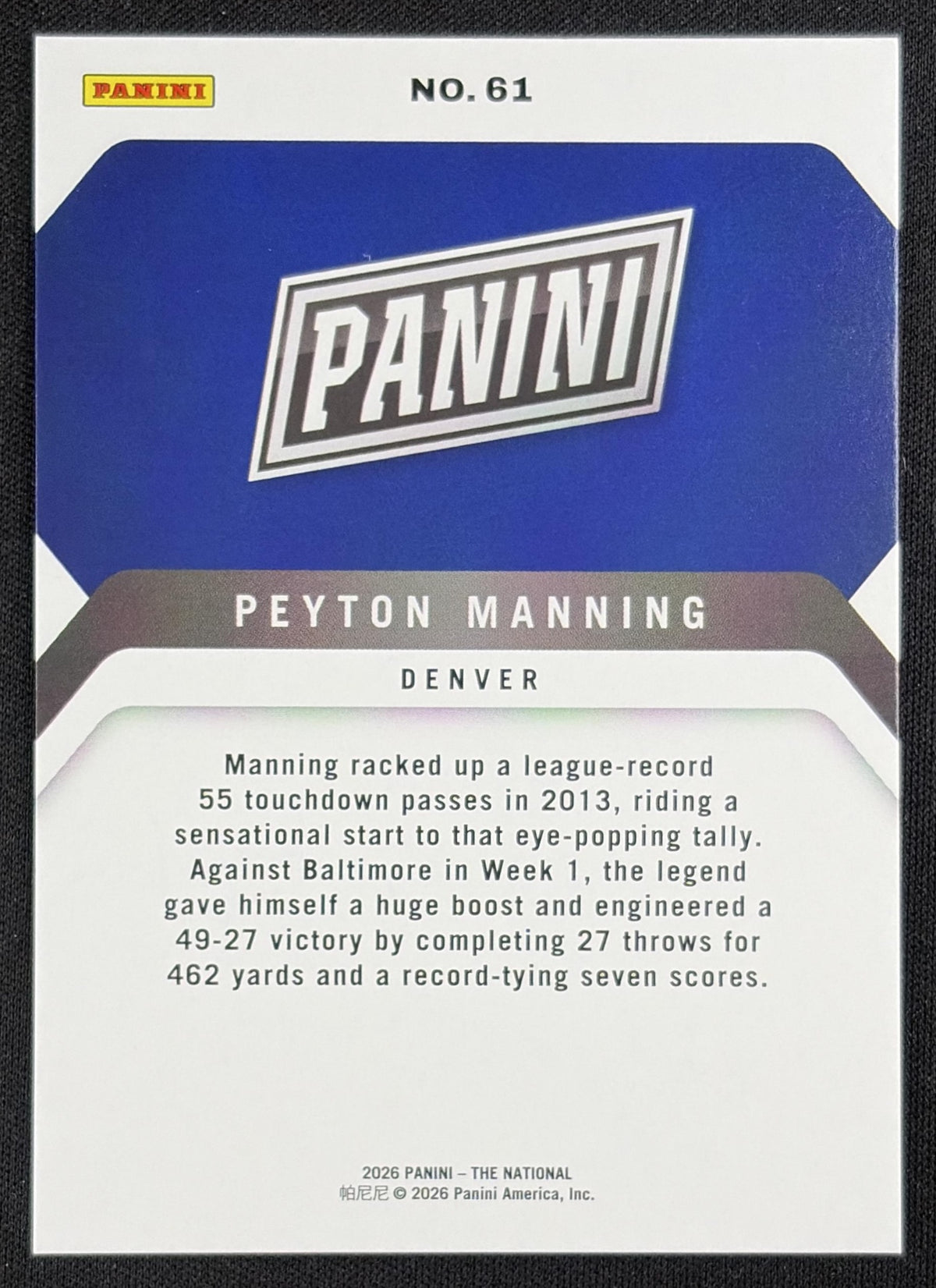 Peyton Manning 2026 Panini NSCC Silver Pack Foil