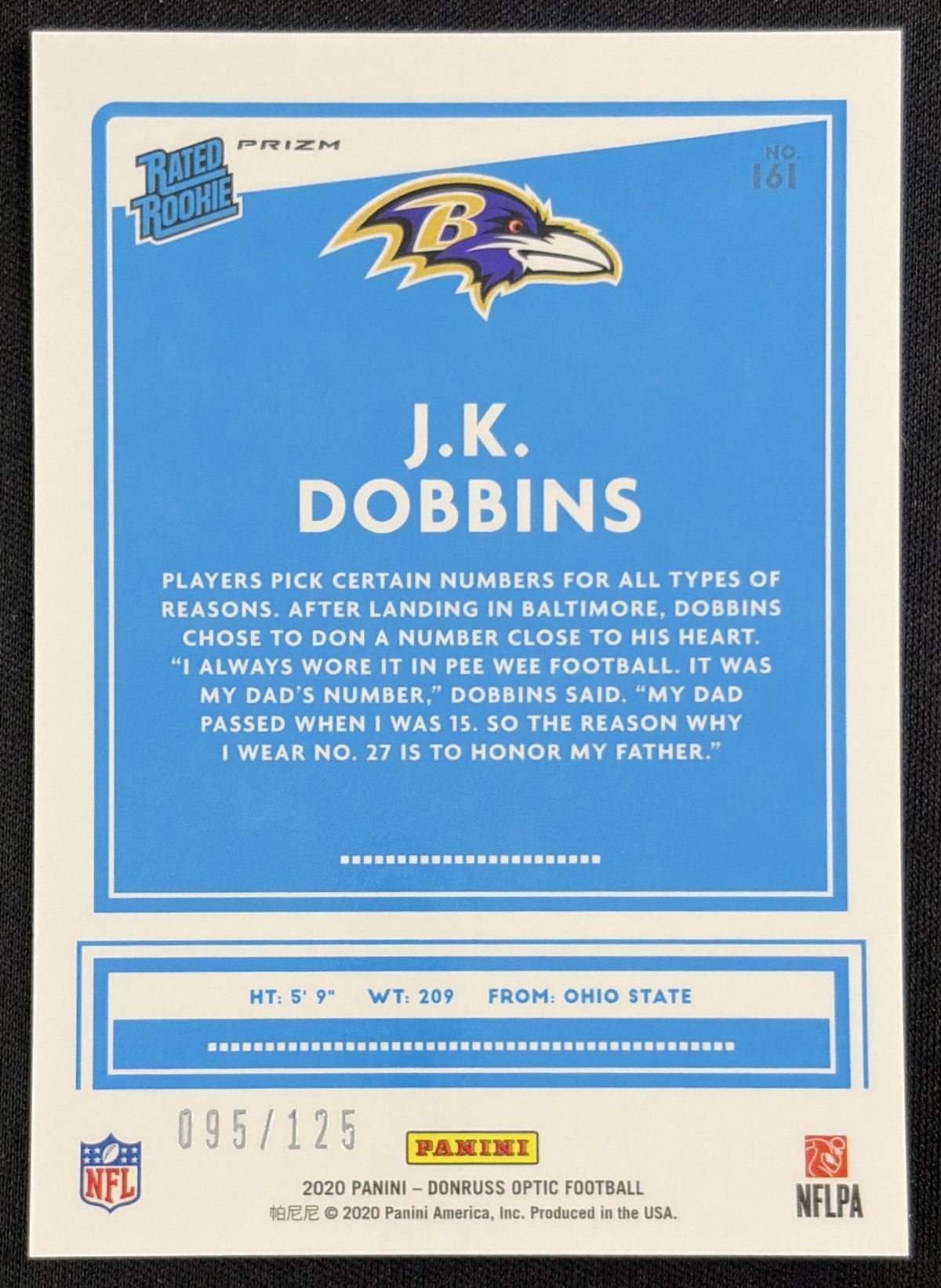 J.K. Dobbins 2020 Panini Donruss Optic Silver Circles Prizm /125 Ravens