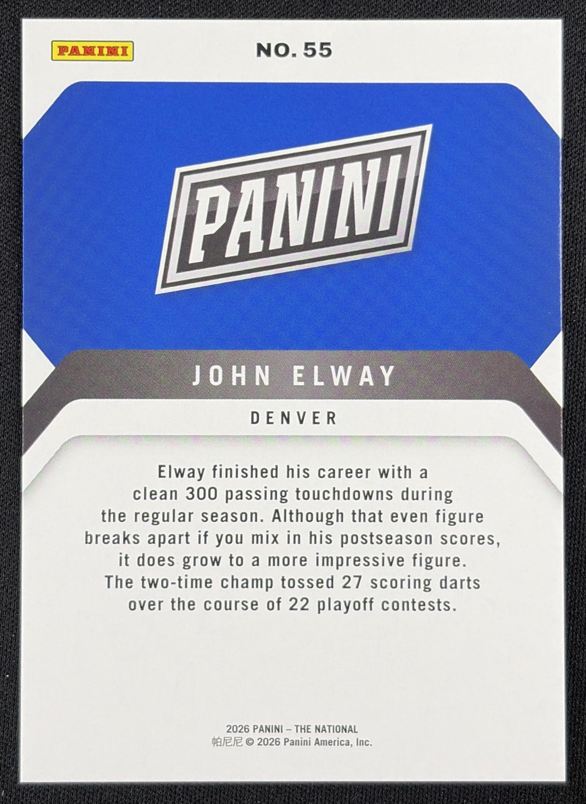 John Elway 2026 Panini NSCC Silver Pack Foil