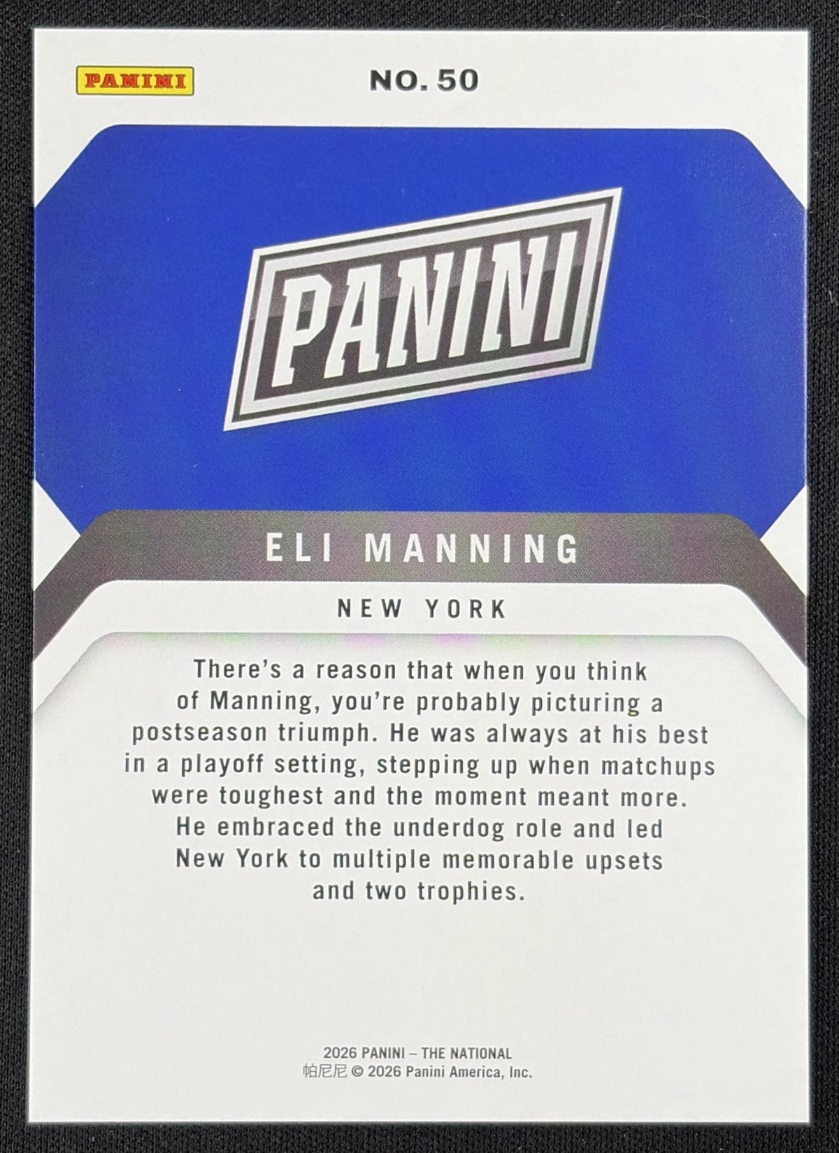 Eli Manning 2026 Panini NSCC Silver Pack