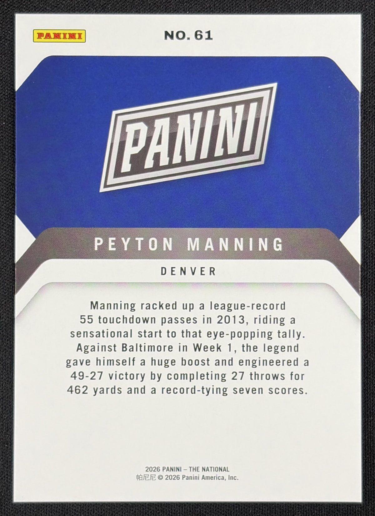 Peyton Manning 2026 Panini NSCC Silver Pack