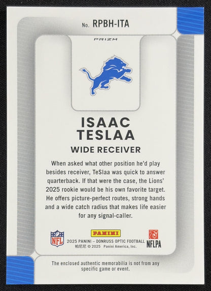 Isaac TeSlaa 2025 Panini Donruss Optic Rookie Phenoms Neon Blue Prizm Lions