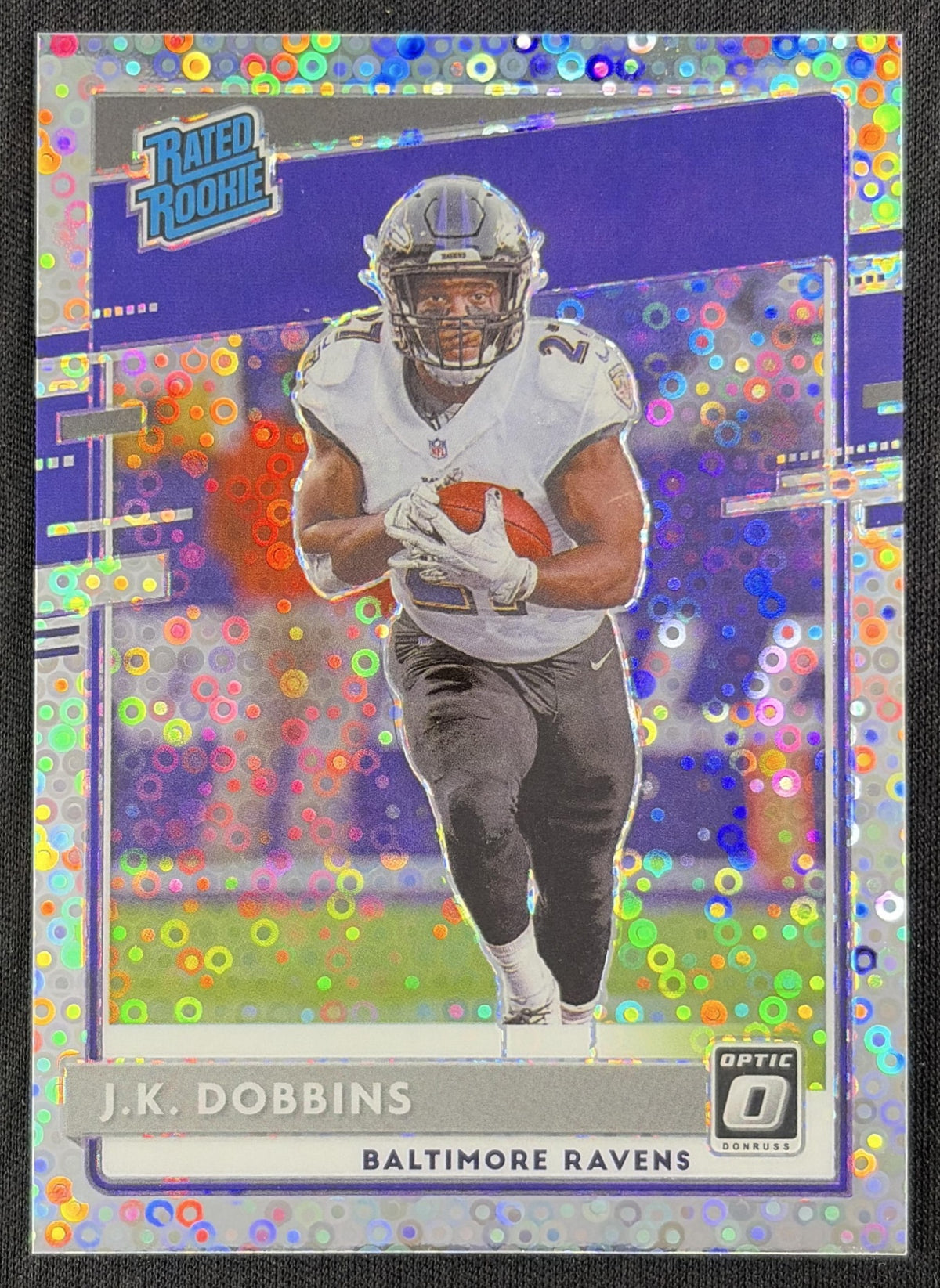 J.K. Dobbins 2020 Panini Donruss Optic Silver Circles Prizm /125 Ravens